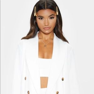 New White Oversized Button Detail Blazer